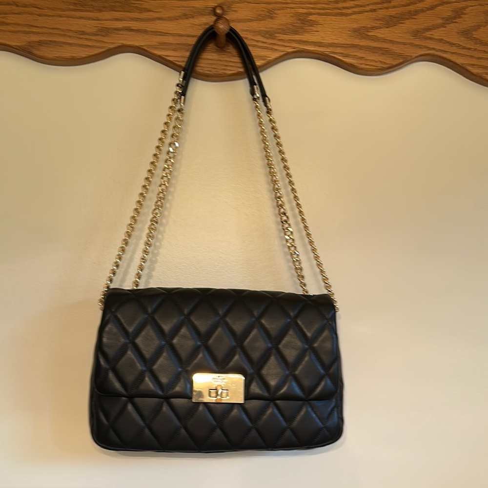 Kate Spade Carey Medium Flap Quilted Black Leather Handbag purse